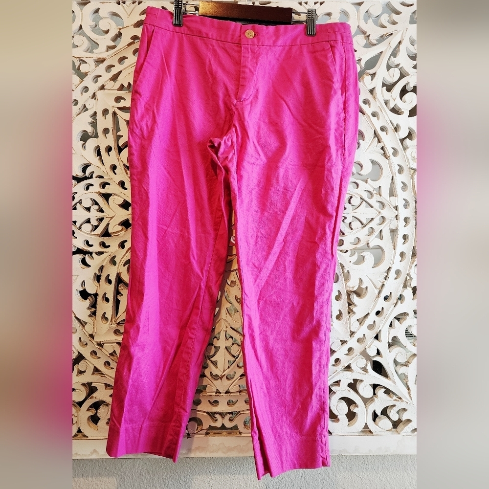 BANANA REPUBLICA HAMPTOM FIT HOT PINK CROPPED PANTS WOMENS SZ 6 petite - Picture 1 of 11